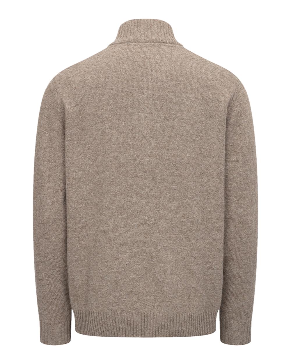 Oatmeal Marl Coloured Hoggs of Fife Lothian II Quarter Zip Pullover on white background 