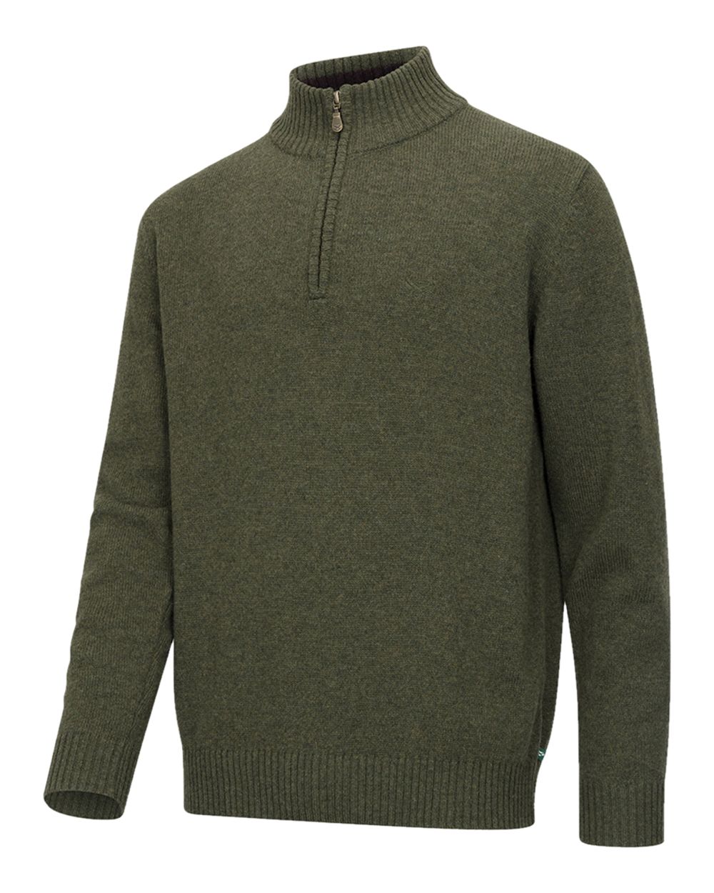 Olive Marl Coloured Hoggs of Fife Lothian II Quarter Zip Pullover on white background 