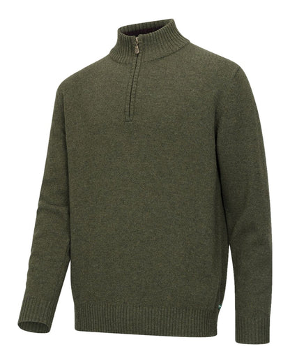 Olive Marl coloured Hoggs of Fife Lothian II Quarter Zip Pullover on white background 