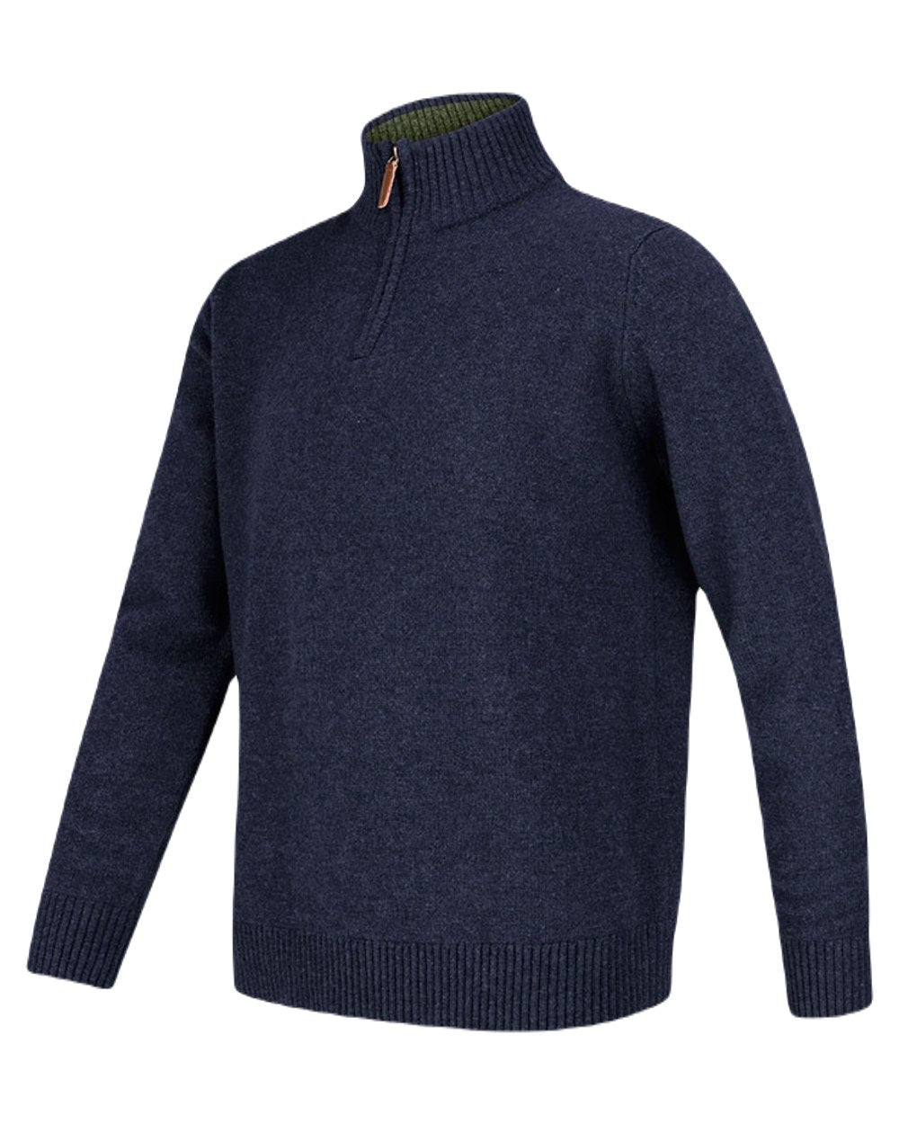 Indigo coloured Hoggs of Fife Lothian Zip Neck Pullover Clearance on white background 