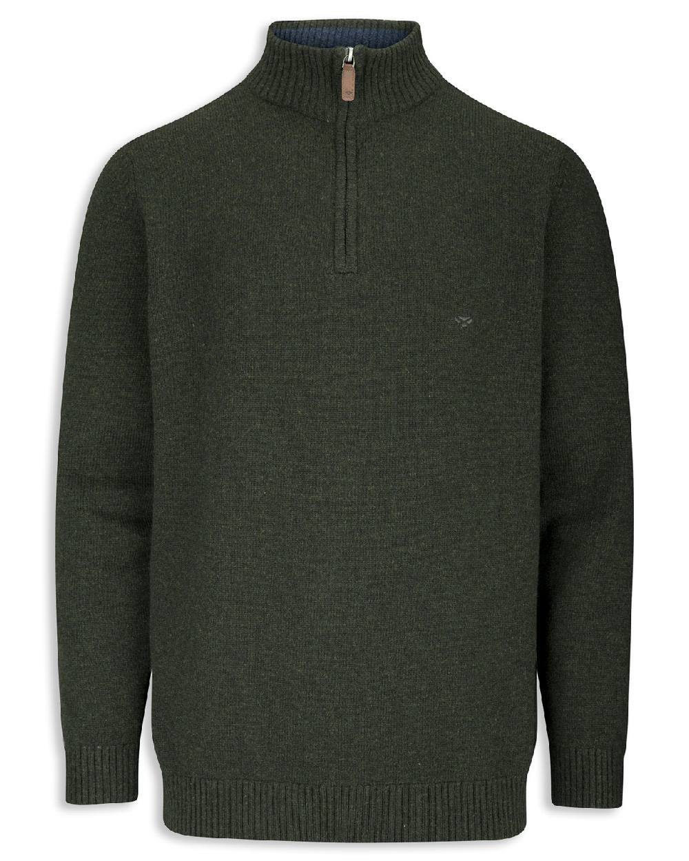 Loden coloured Hoggs of Fife Lothian Zip Neck Pullover Clearance on white background 