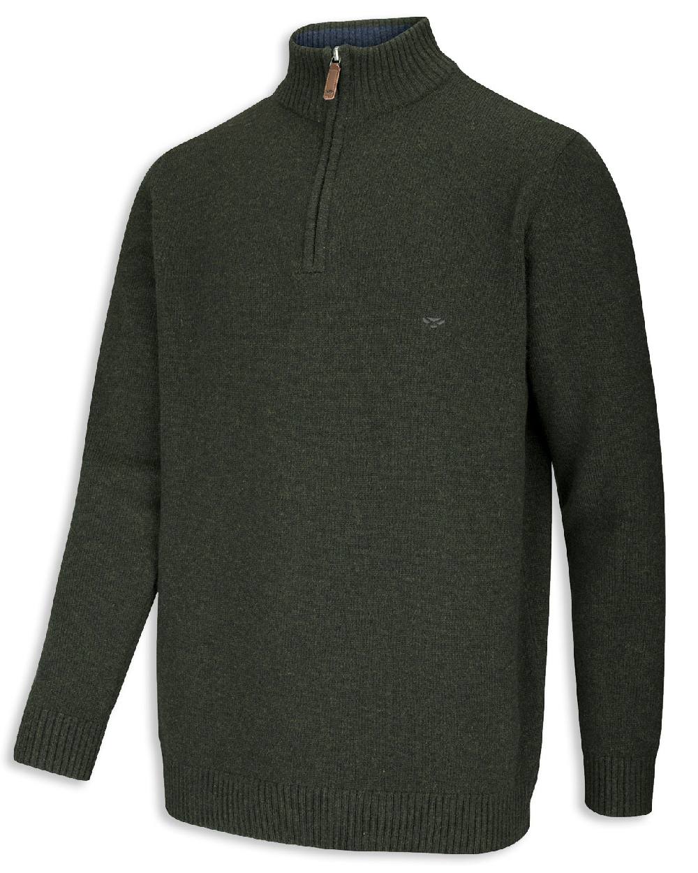 Loden coloured Hoggs of Fife Lothian Zip Neck Pullover Clearance on white background 