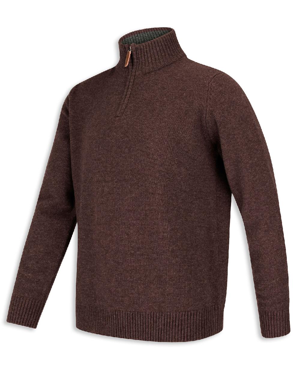 Redwood coloured Hoggs of Fife Lothian Zip Neck Pullover Clearance on white background 