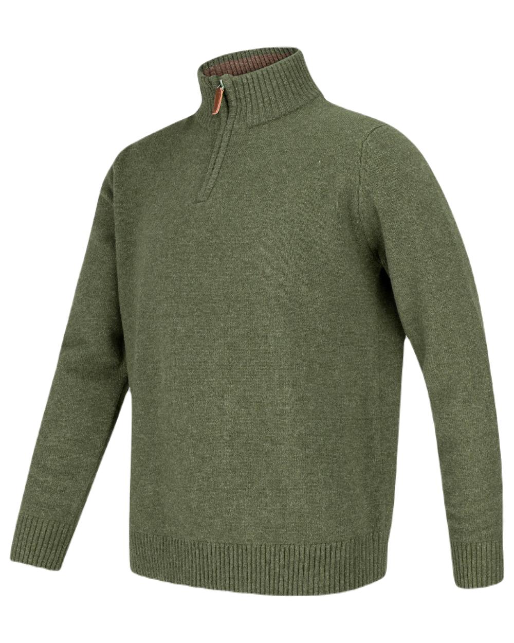 Thyme coloured Hoggs of Fife Lothian Zip Neck Pullover Clearance on white background 