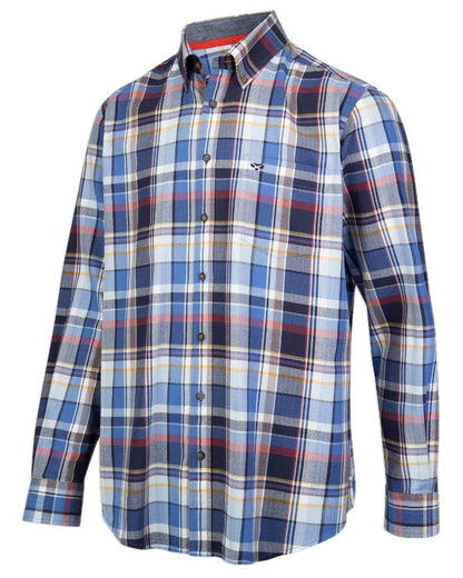 Blue White Check Coloured Hoggs of Fife Luthrie Plaid Shirt on white background 