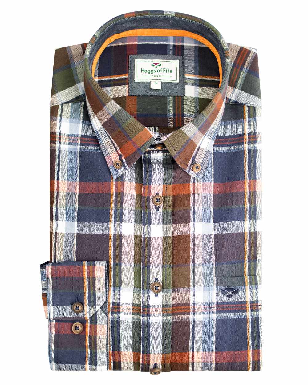 Navy Check Coloured Hoggs of Fife Luthrie Plaid Shirt on white background 