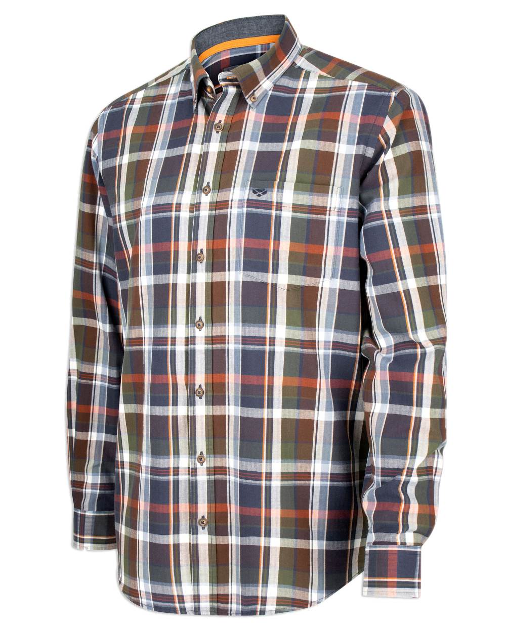 Navy Check Coloured Hoggs of Fife Luthrie Plaid Shirt on white background 