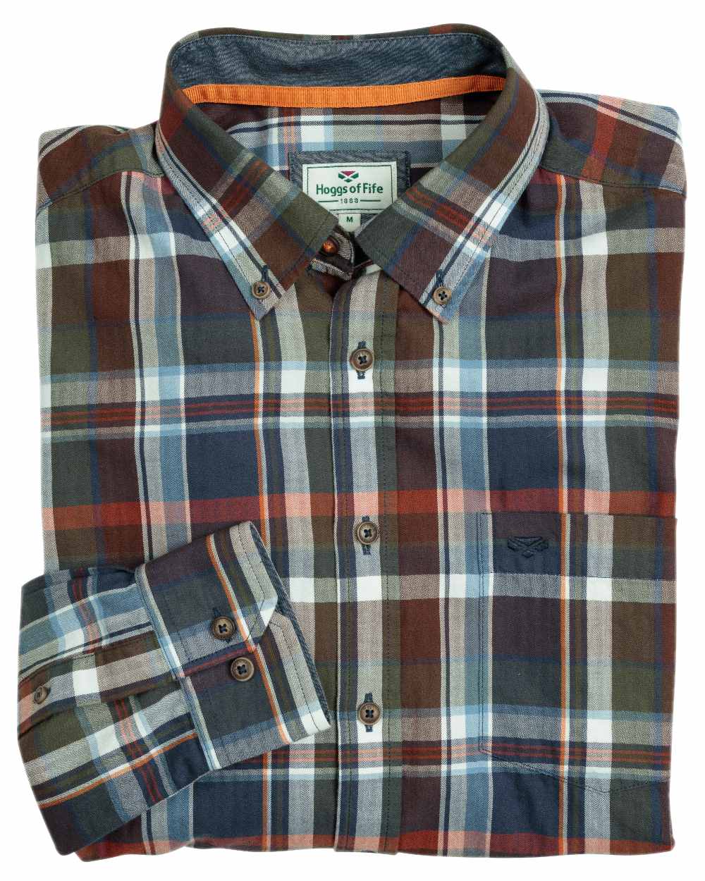 Navy Check Coloured Hoggs of Fife Luthrie Plaid Shirt on white background 