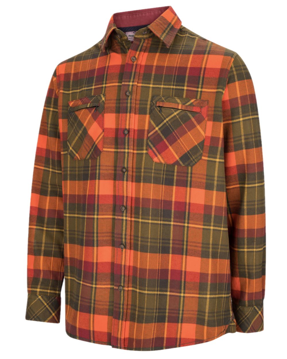 Autumn Green Orange Coloured Hoggs of Fife Luxury Cotton Hunting Shirt on white background 