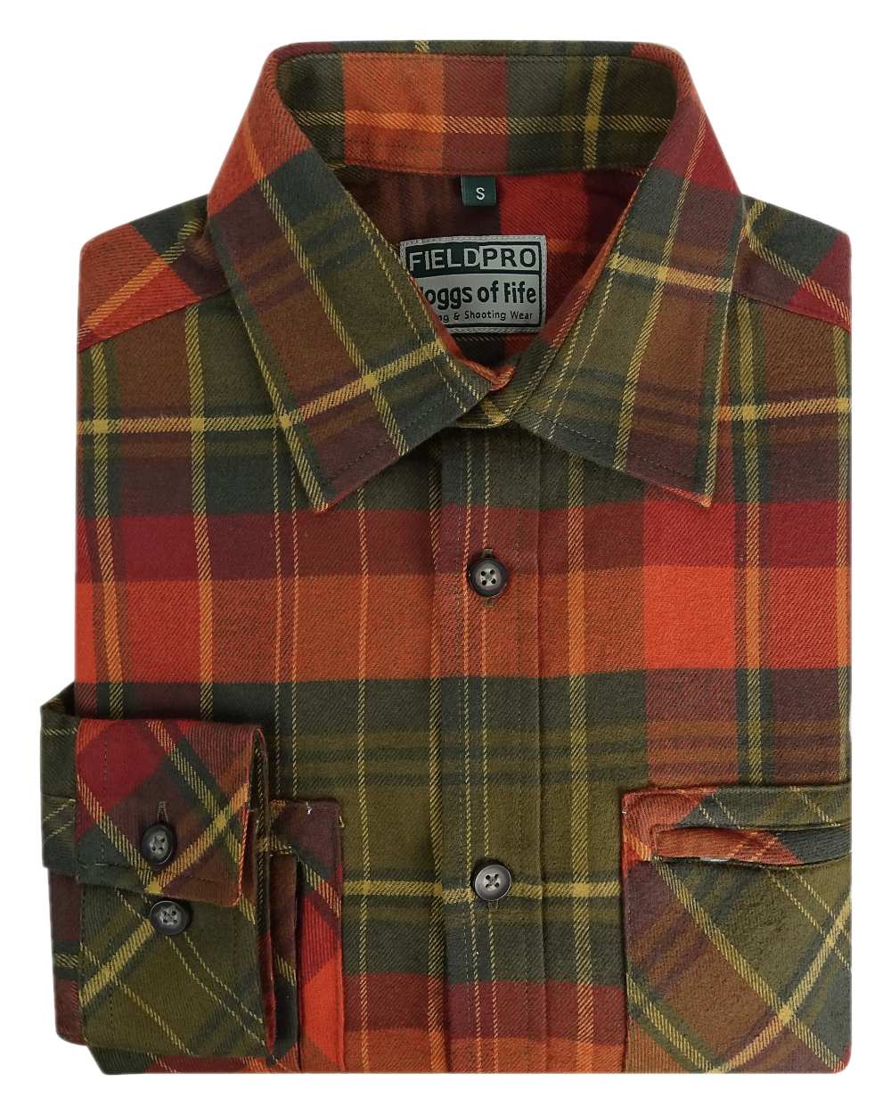 Autumn Green Orange Coloured Hoggs of Fife Luxury Cotton Hunting Shirt on white background 