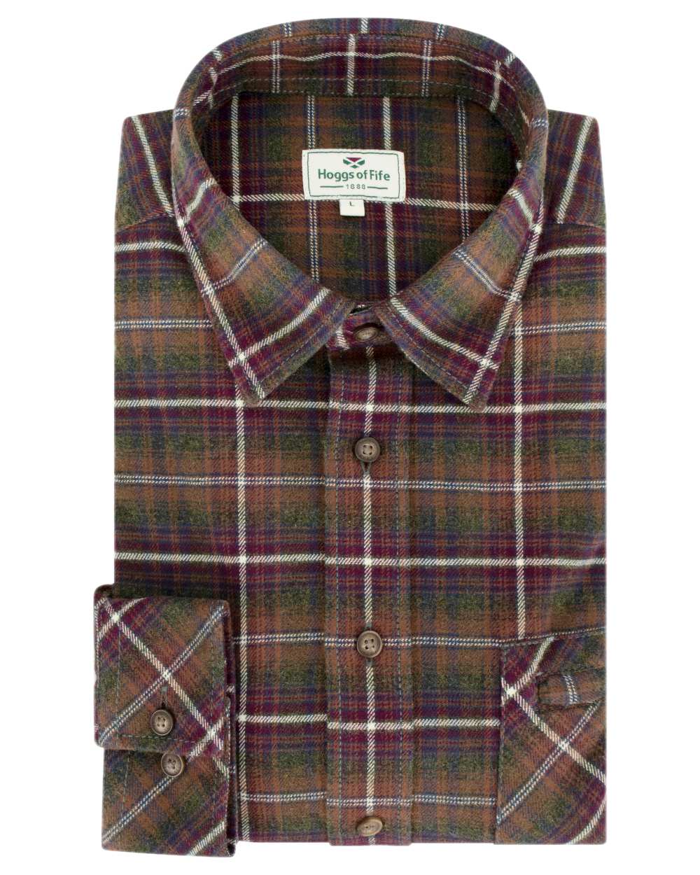 Countrysport Olive Wine Coloured Hoggs of Fife Luxury Cotton Hunting Shirt on white background 