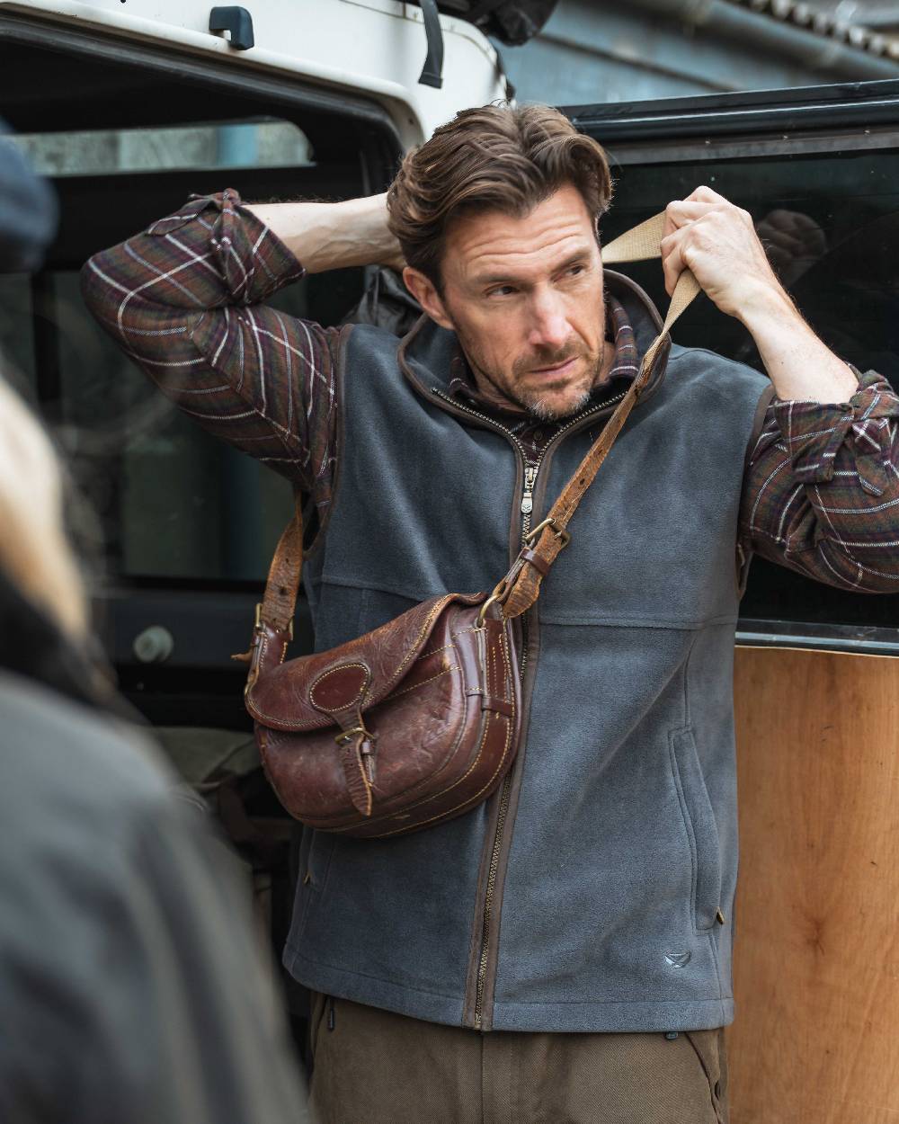 Countrysport Olive Wine Coloured Hoggs of Fife Luxury Cotton Hunting Shirt on car background 