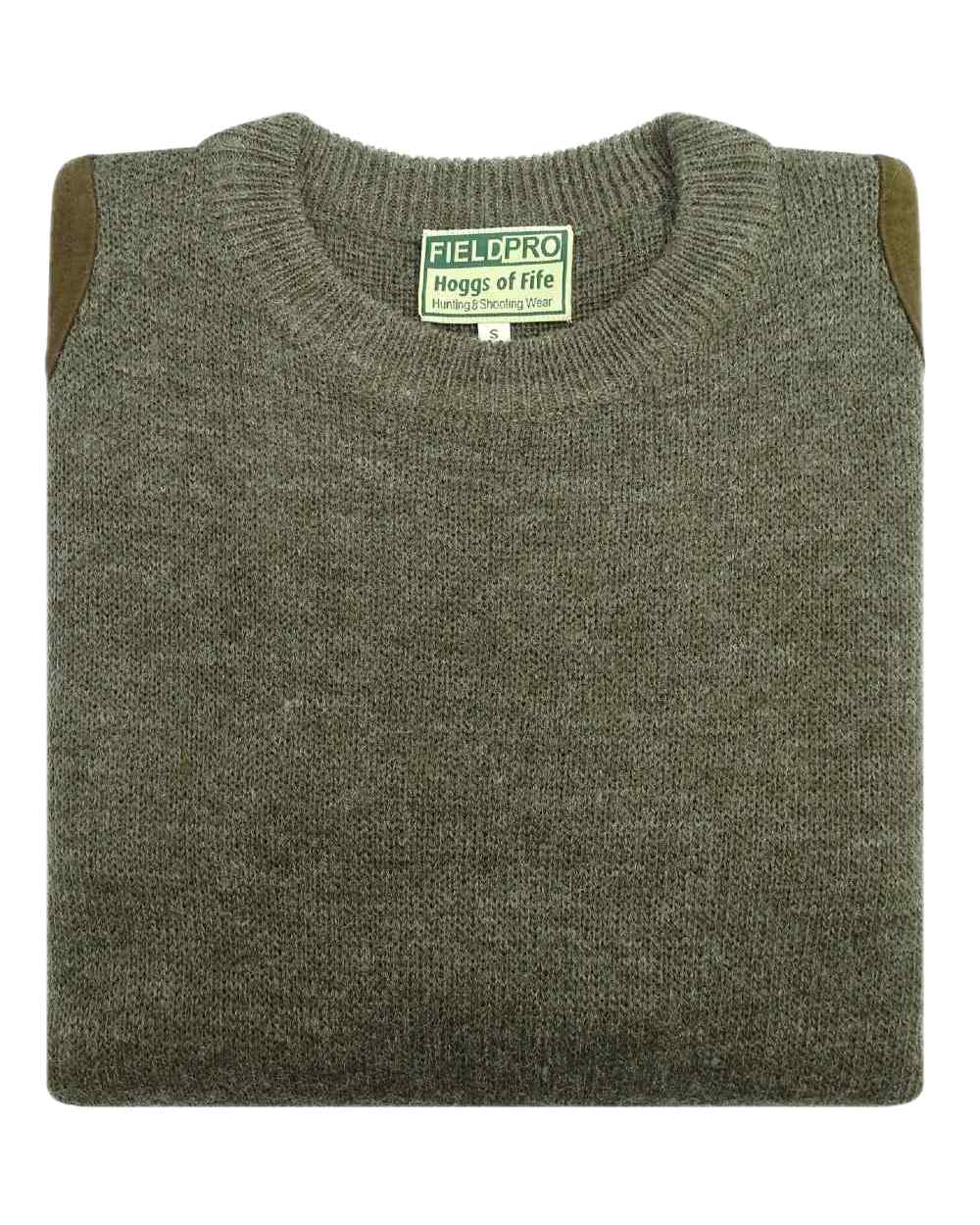 Marled Green Coloured Hoggs of Fife Melrose Hunting Pullover on white background 