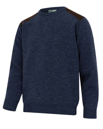 Storm Blue coloured Hoggs of Fife Melrose II Crew Pullover on white background 