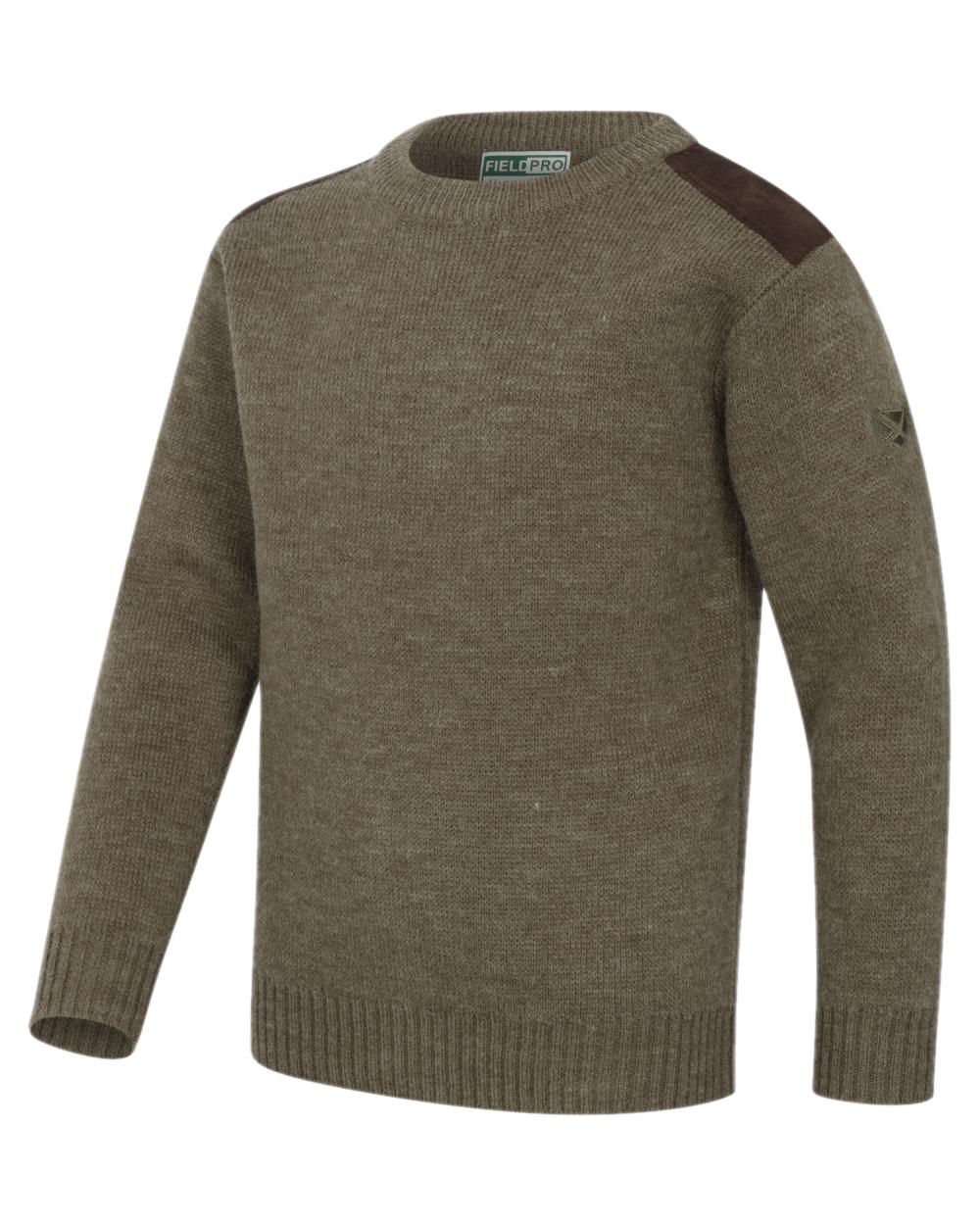 Meadow Green Marl Coloured Hoggs of Fife Melrose II Junior Hunting Pullover on white background 