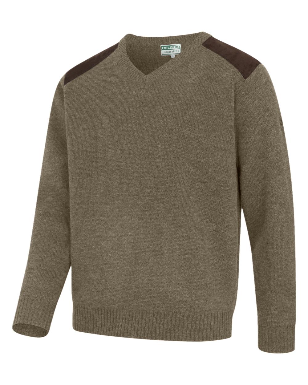 Meadow Green coloured Hoggs of Fife Melrose II V Neck Pullover on white background 