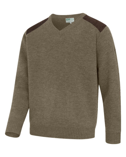 Meadow Green coloured Hoggs of Fife Melrose II V Neck Pullover on white background 