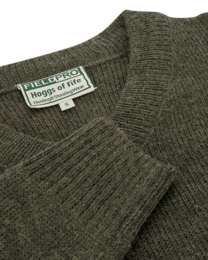 Loden Coloured Hoggs of Fife Melrose V-Neck Hunting Pullover on white background 