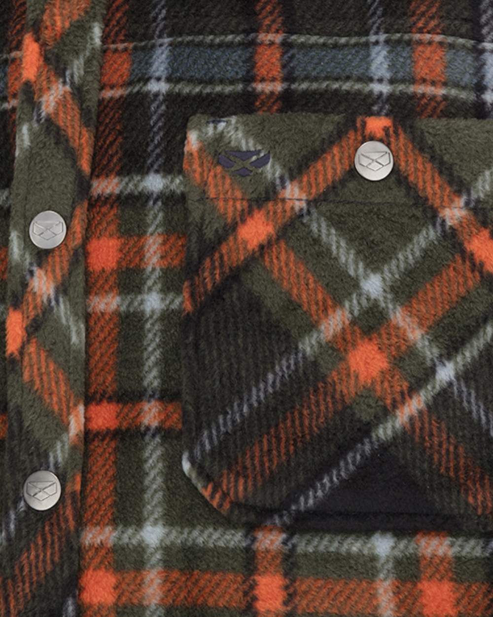 Green Rust coloured Hoggs of Fife Mens Balbeggie Fleece Shacket on white background 