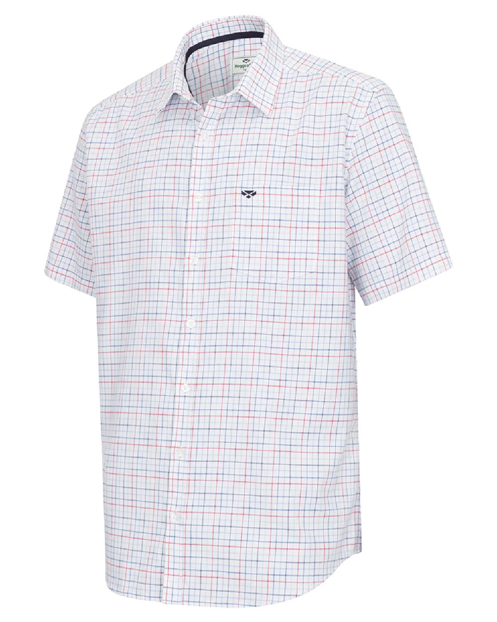 Red Sky Coloured Hoggs of Fife Mens Callum Short Sleeve Tattersall Shirt on white background 