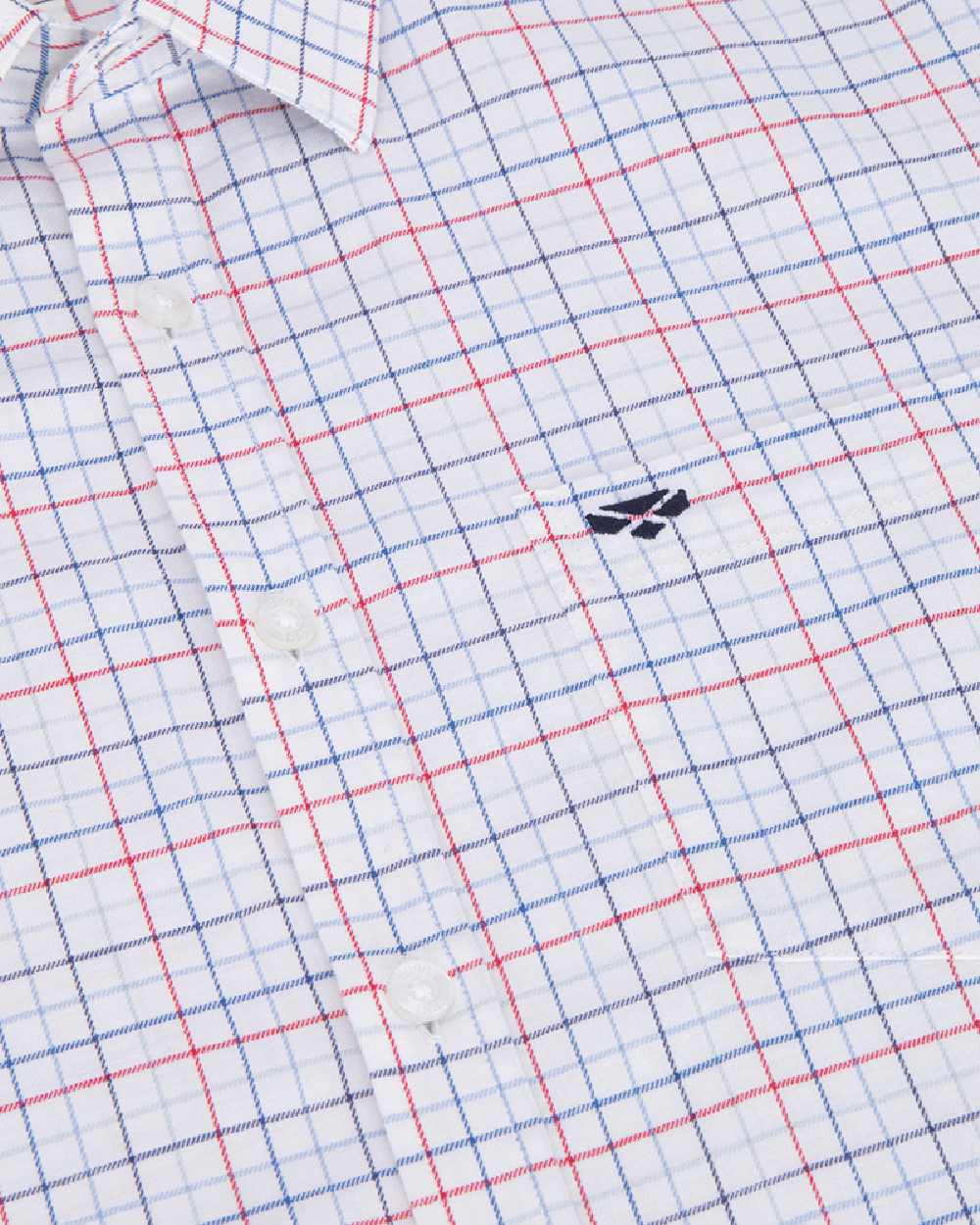 Red Sky Coloured Hoggs of Fife Mens Callum Short Sleeve Tattersall Shirt on white background 