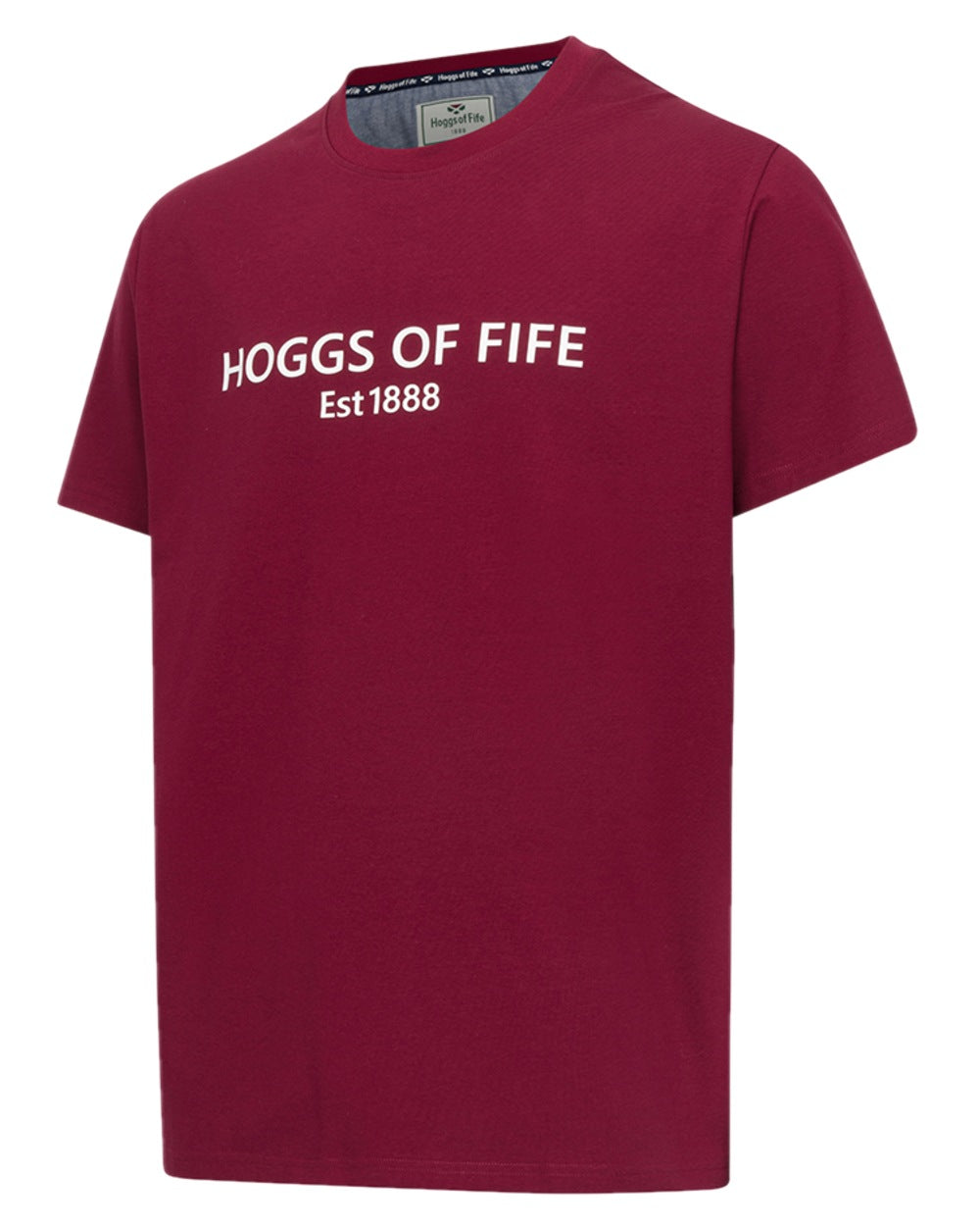 Burgundy Coloured Hoggs of Fife Mens Canonbie Printed T-Shirt on white background 