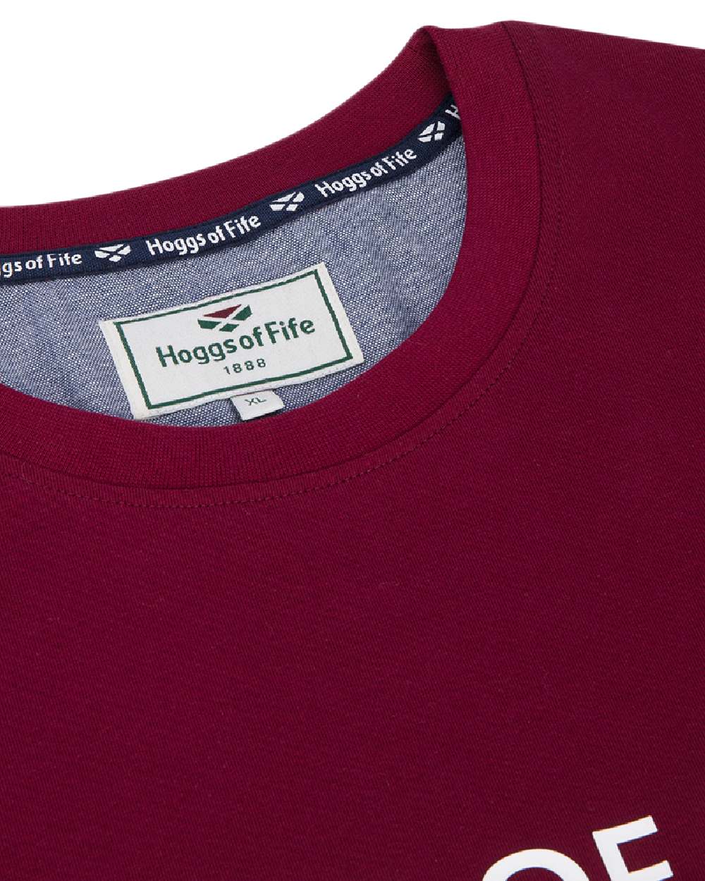 Burgundy Coloured Hoggs of Fife Mens Canonbie Printed T-Shirt on white background 