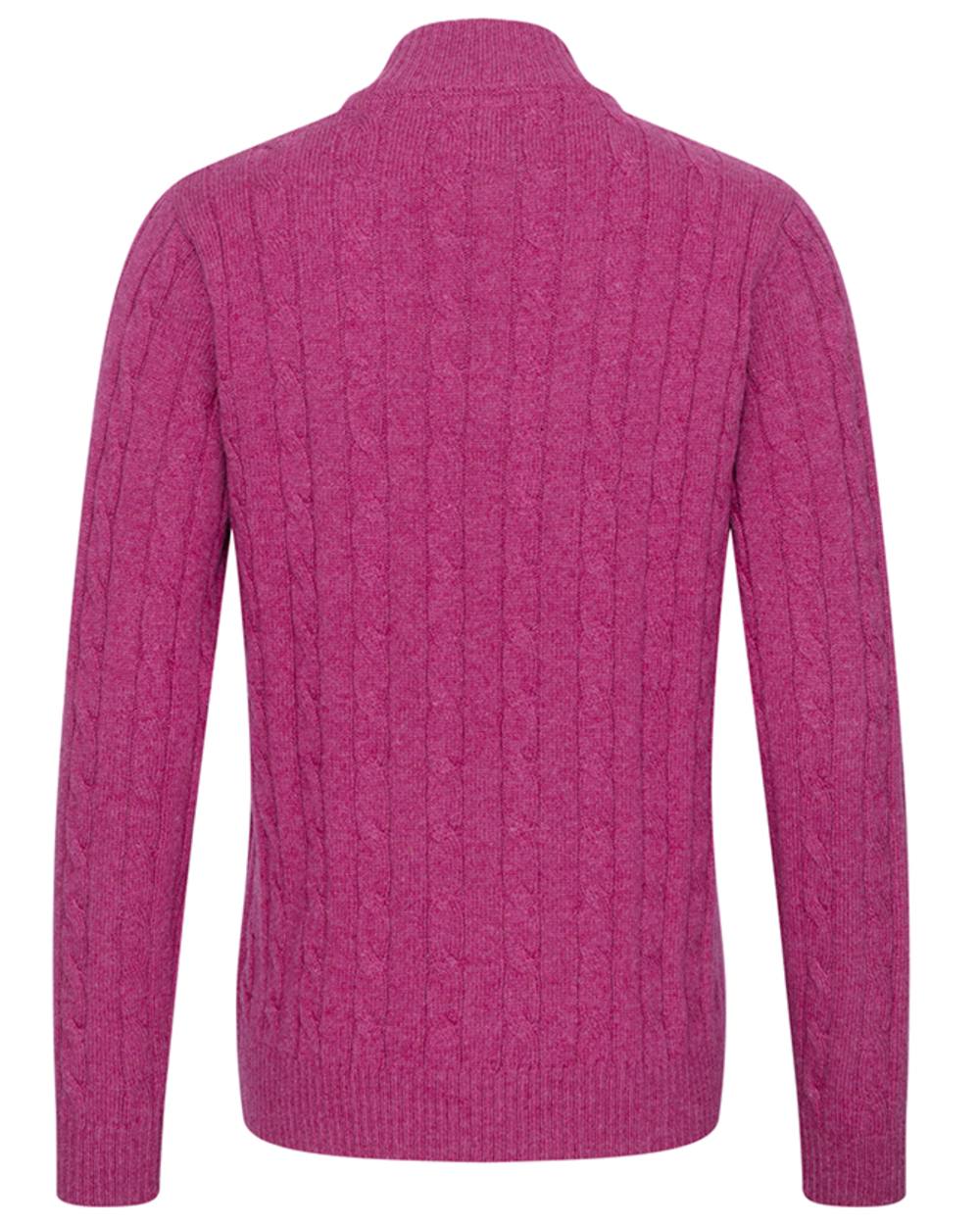 Heather Pink coloured Hoggs of Fife Mens Charlotte Cable Quarter Zip Pullover on white background 