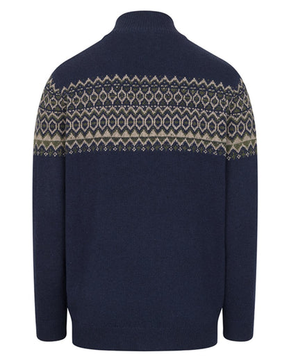 Navy coloured Hoggs of Fife Mens Colonsay Fair Isle Quarter Zip Pullover on white background 