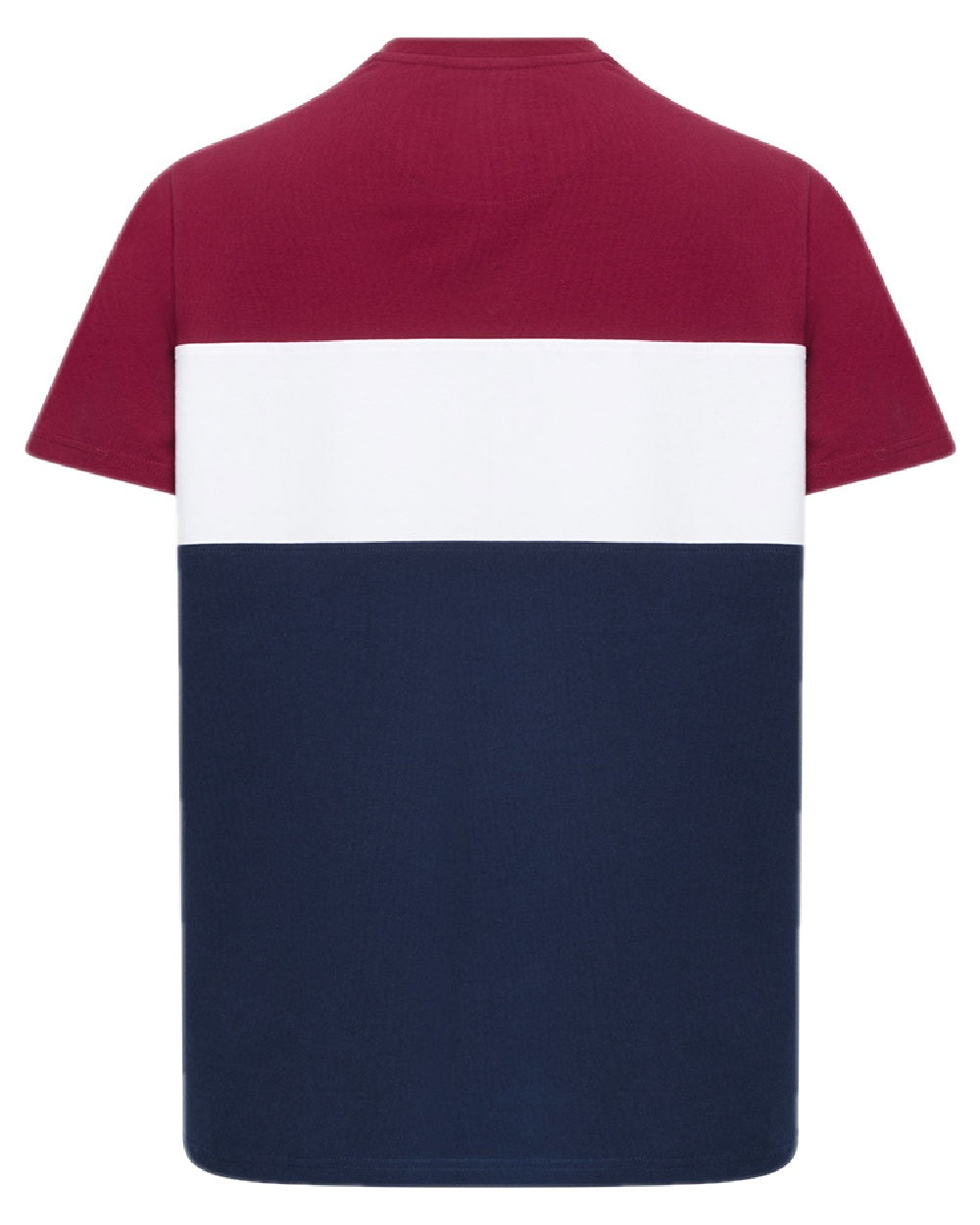 Burgundy White Navy Coloured Hoggs of Fife Mens Dalbeattie Colour Block T-Shirt on white background 