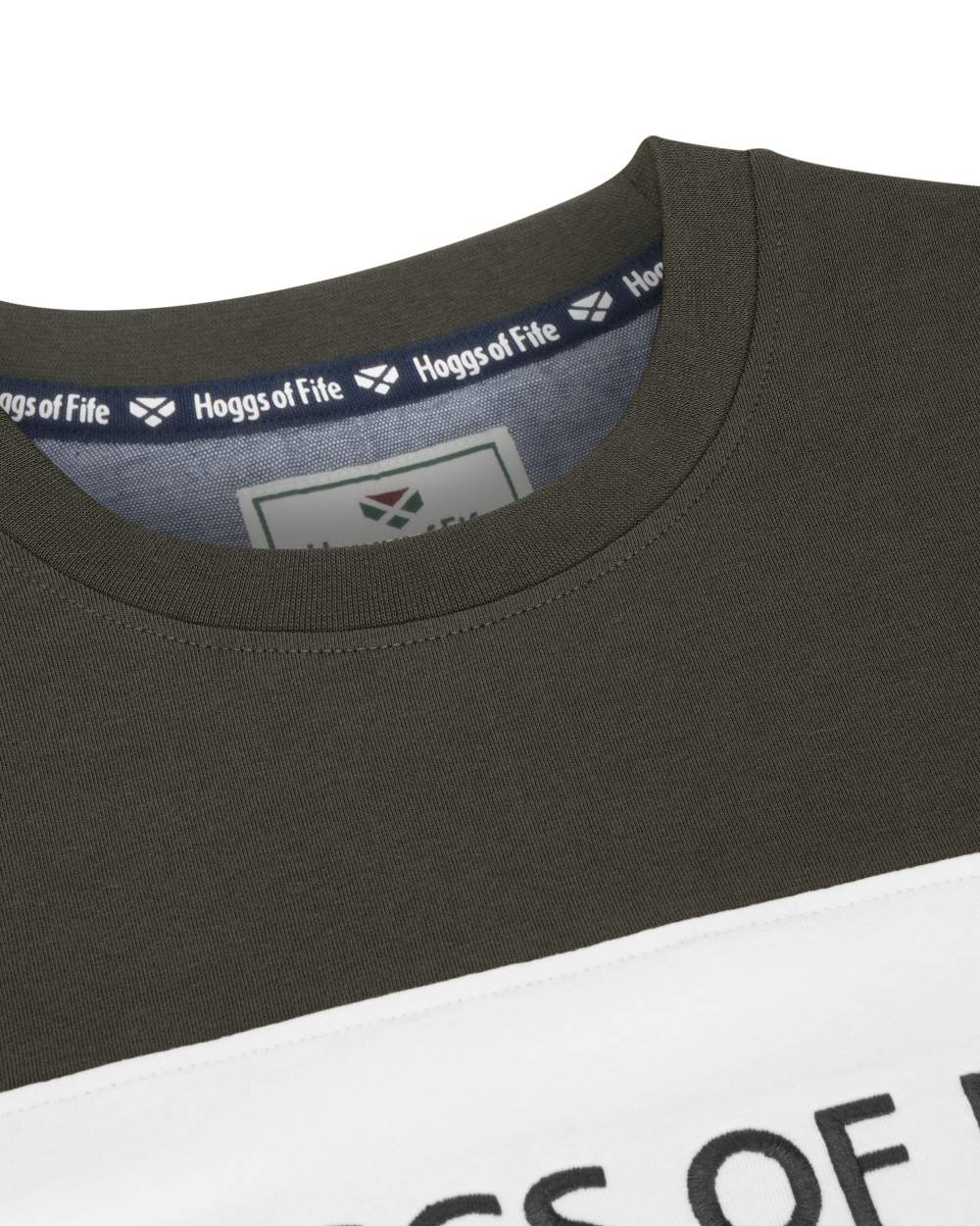 Forest White Navy Coloured Hoggs of Fife Mens Dalbeattie Colour Block T-Shirt on white background 