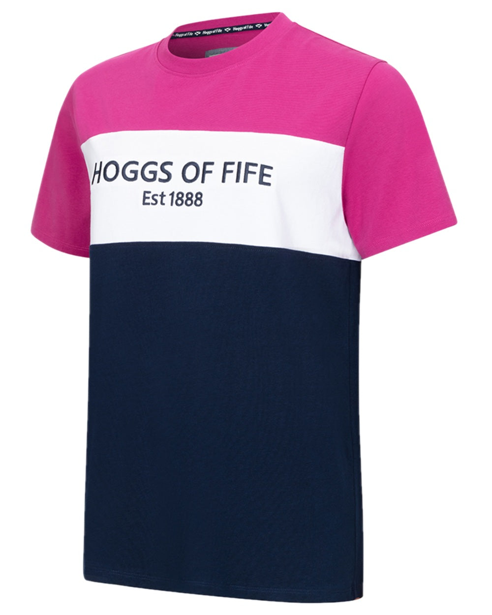 Berry White Navy Coloured Hoggs of Fife Mens Darcie Colour Block T-Shirt on white background 