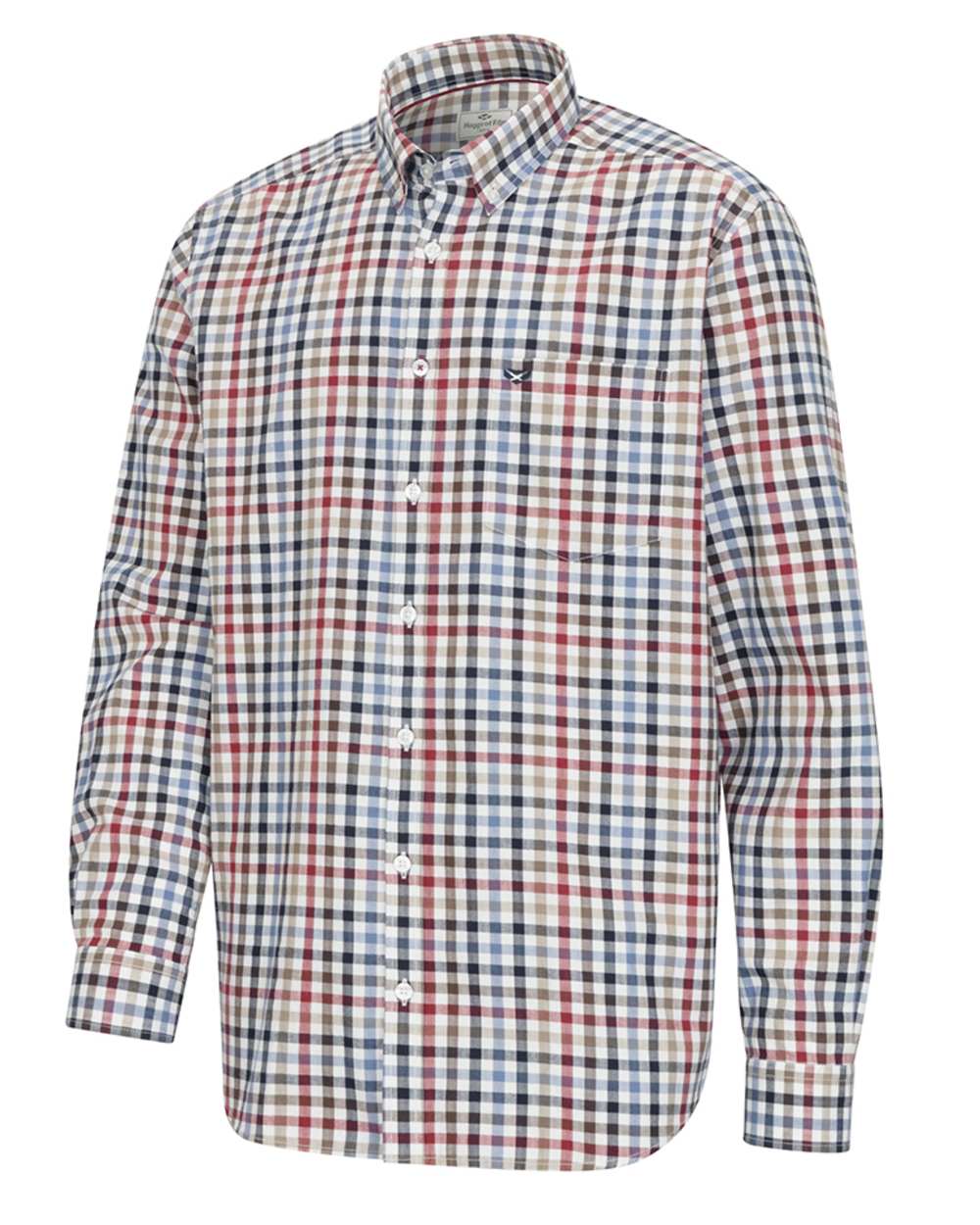 Navy Red Olive Coloured Hoggs of Fife Mens Douglas Twill Shirt on white background 