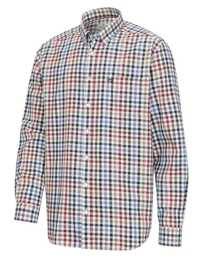 Navy Red Olive Coloured Hoggs of Fife Mens Douglas Twill Shirt on white background 