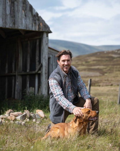 Navy Red Olive Coloured Hoggs of Fife Mens Douglas Twill Shirt on outdoor background 