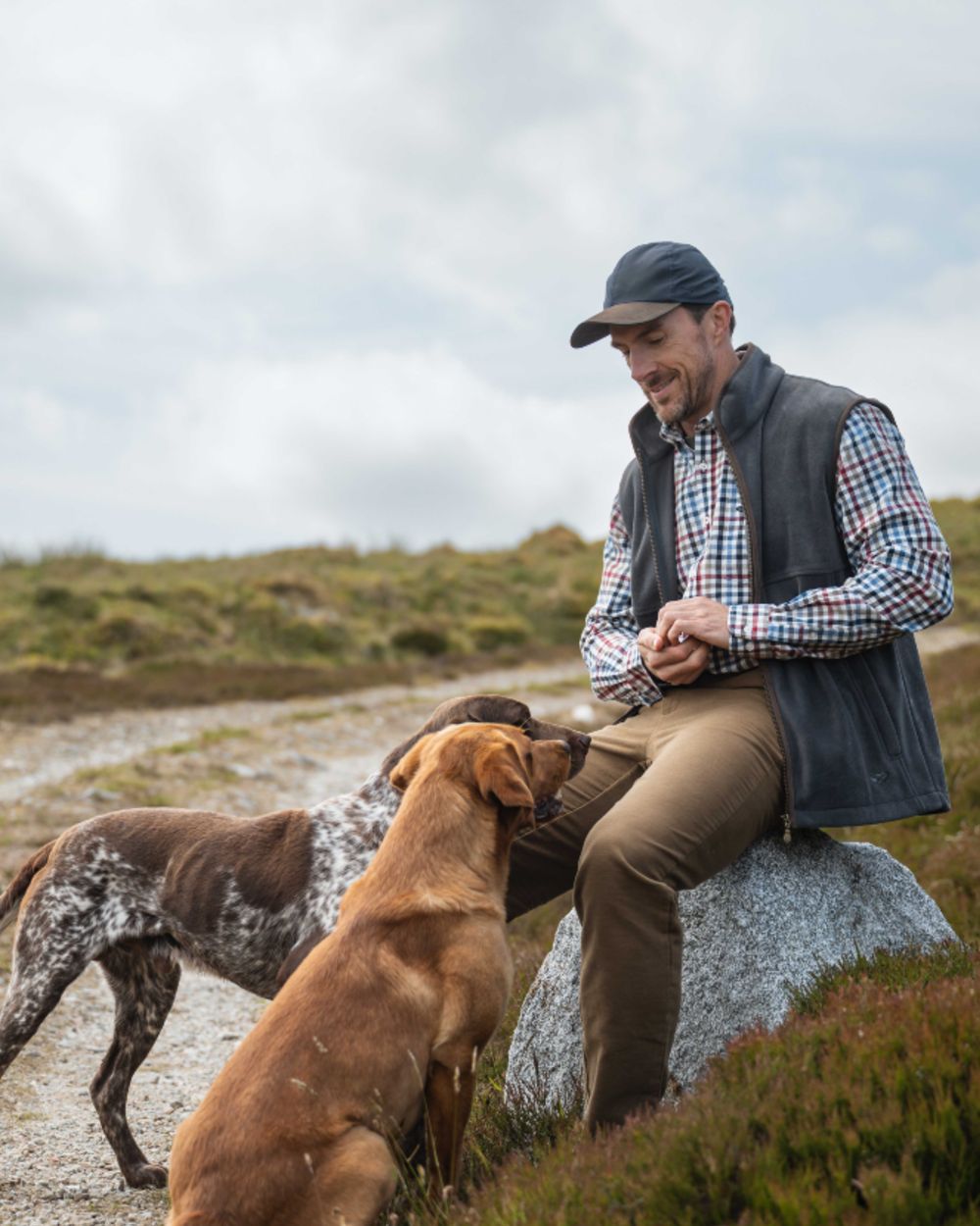 Navy Red Olive Coloured Hoggs of Fife Mens Douglas Twill Shirt on outdoor background 