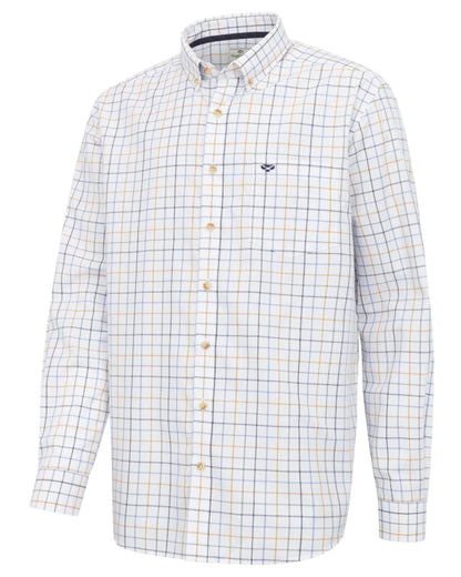 Blue Green Gold coloured Hoggs of Fife Mens Fernie Bamboo Shirt on white background 