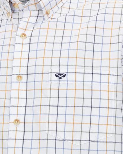 Blue Green Gold coloured Hoggs of Fife Mens Fernie Bamboo Shirt on white background 