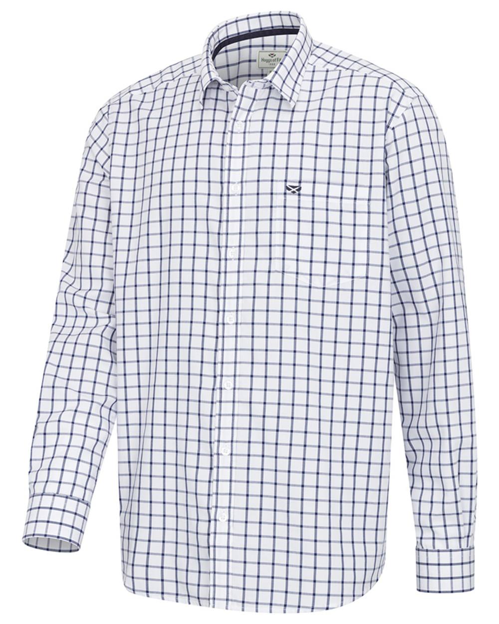 Navy White Coloured Hoggs of Fife Mens Fernie Bamboo Shirt on white background 