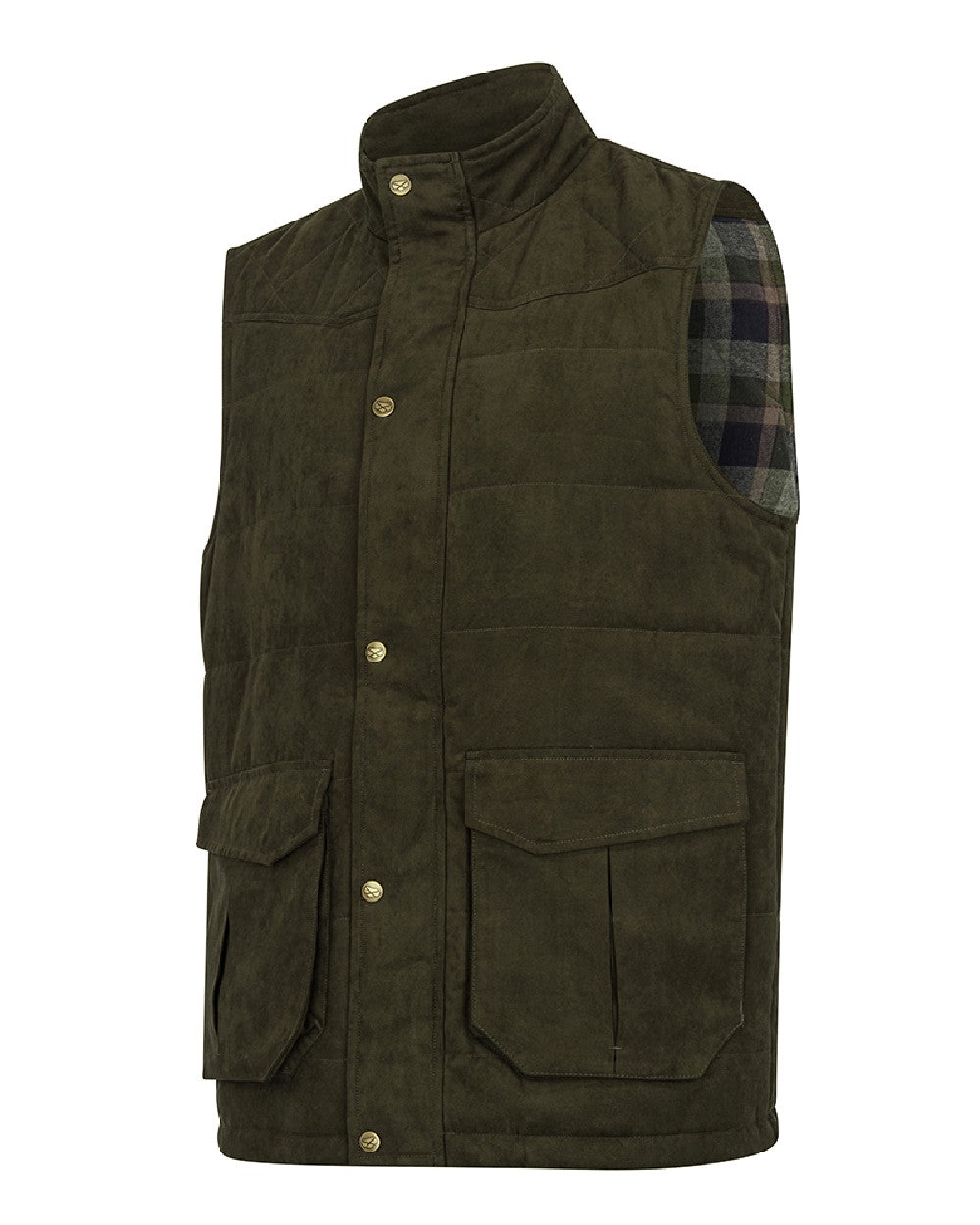 Loden coloured Hoggs of Fife Mens Glenbervie Quilted Gilet on white background 