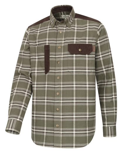 Forest Olive coloured Hoggs of Fife Mens Glendale Hunting Shirt on white background 