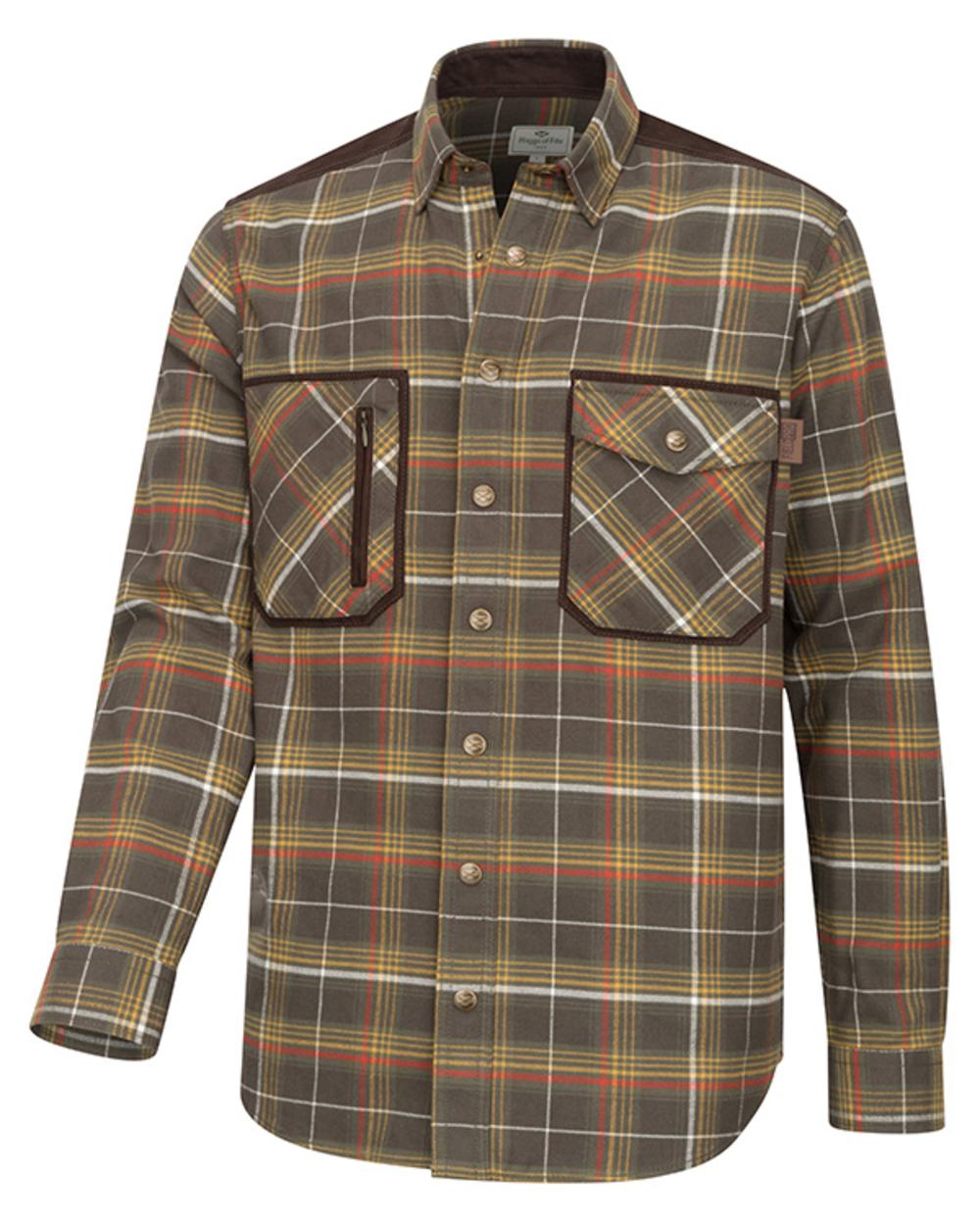 Olive Gold coloured Hoggs of Fife Mens Glenmore Hunting Shirt on white background 