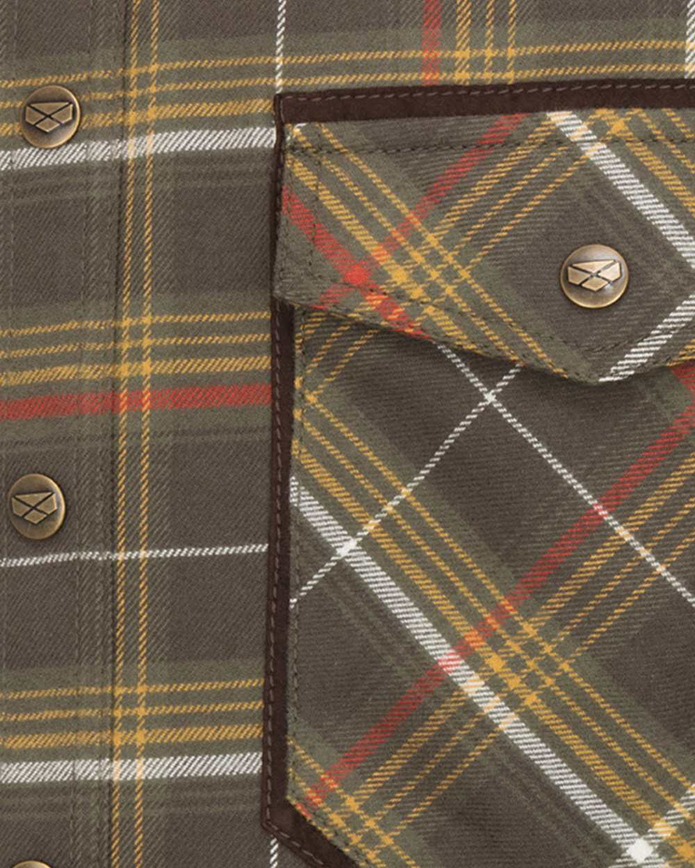 Olive Gold coloured Hoggs of Fife Mens Glenmore Hunting Shirt on white background 