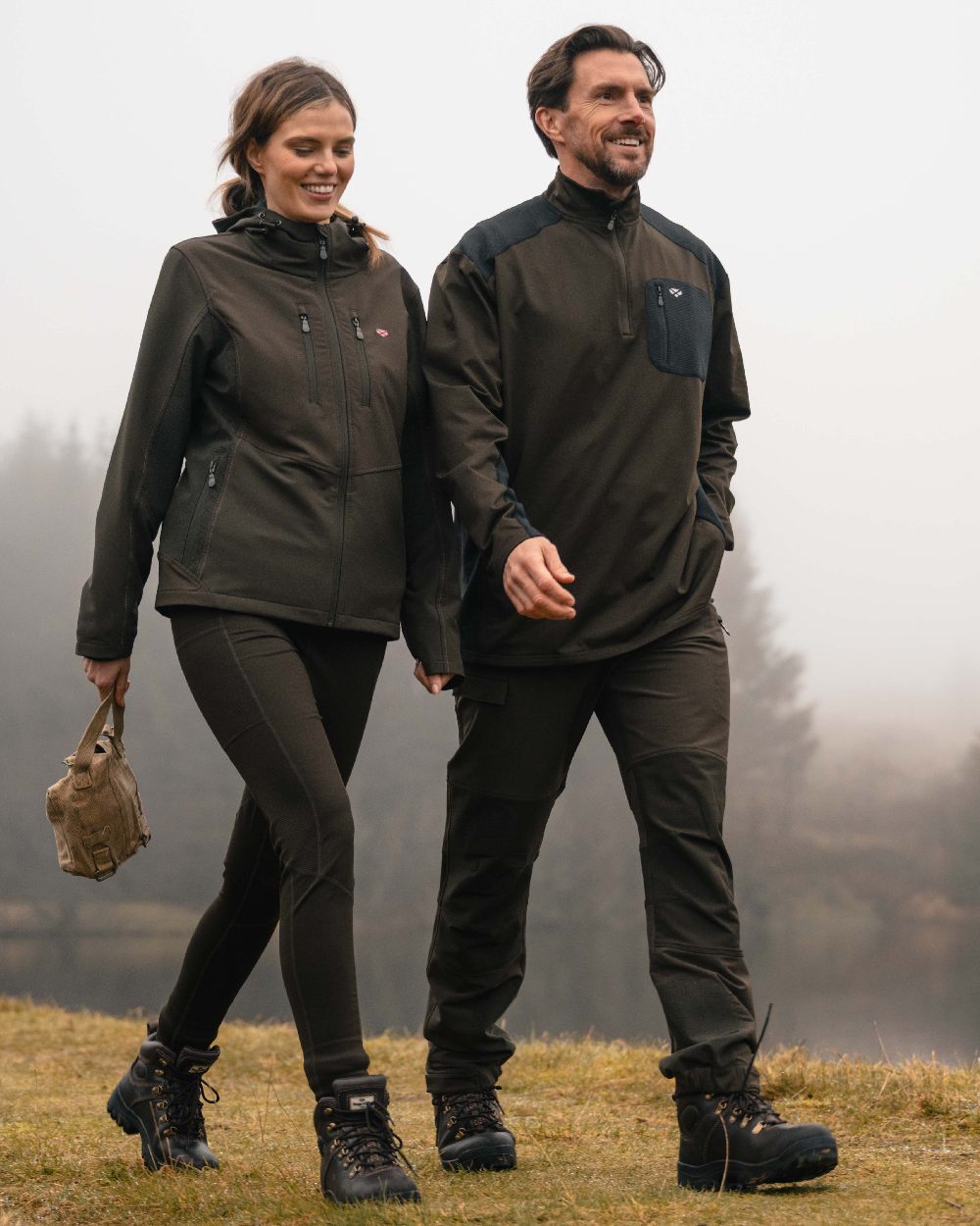 Green Black coloured Hoggs of Fife Mens Green King Active Utility Trousers on outdoor background 