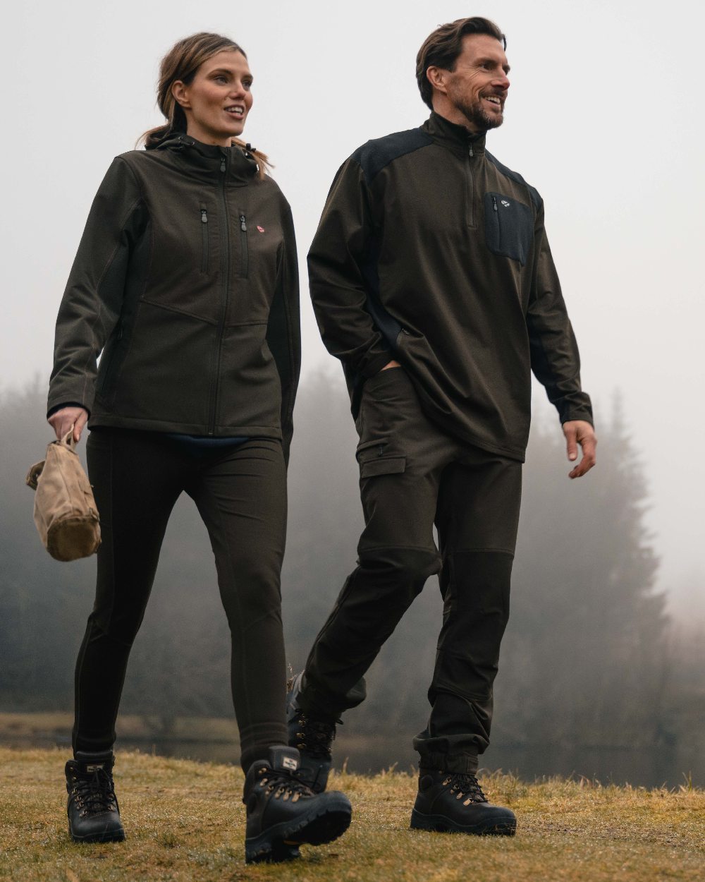 Green Black coloured Hoggs of Fife Mens Green King Active Utility Trousers on outdoor background 