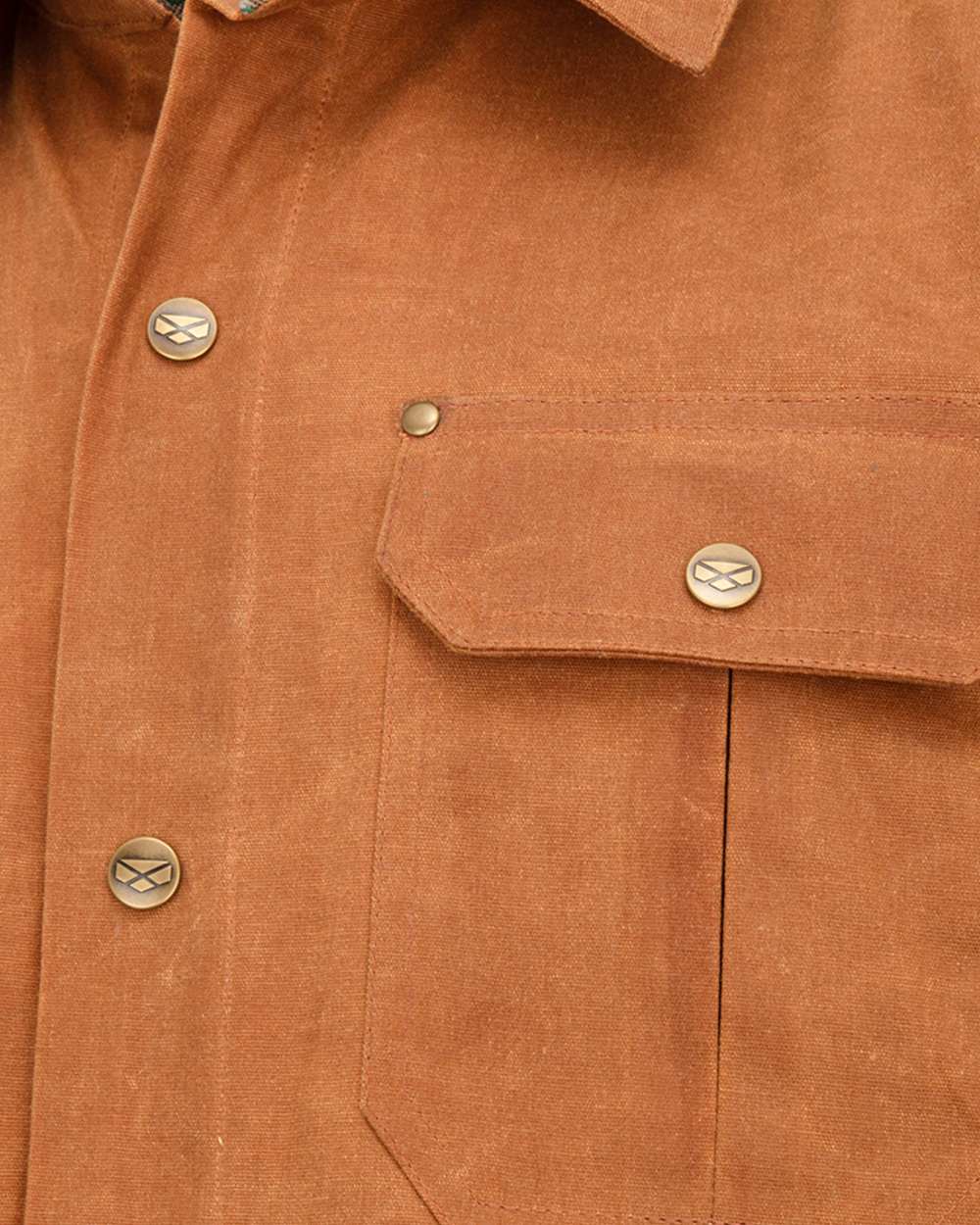 Caramel coloured Hoggs of Fife Mens Huntly Waxed Canvas Utility Overshirt on white background 