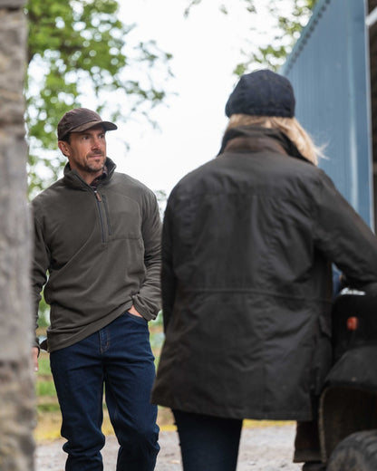 Beluga Coloured Hoggs of Fife Mens Islander Techpro Quarter Zip Shirt on outdoor background 