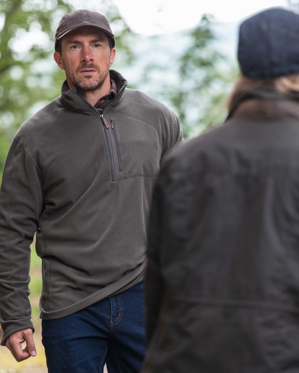 Beluga Coloured Hoggs of Fife Mens Islander Techpro Quarter Zip Shirt on outdoor background 