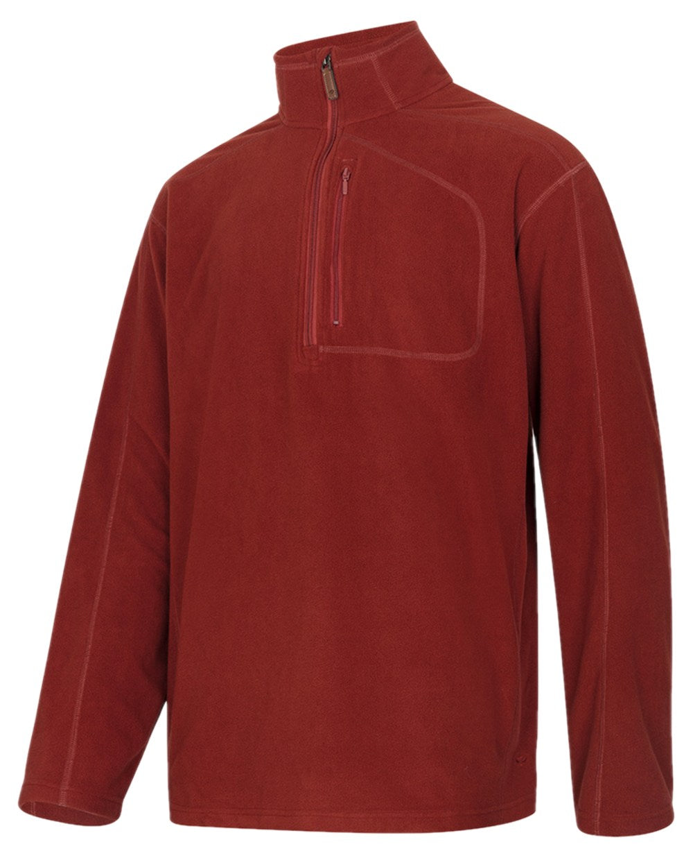 Burnt Henna Coloured Hoggs of Fife Mens Islander Techpro Quarter Zip Shirt on white background 