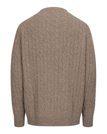Oatmeal Marl Coloured Hoggs of Fife Mens Jedburgh II Cable Pullover on white background 